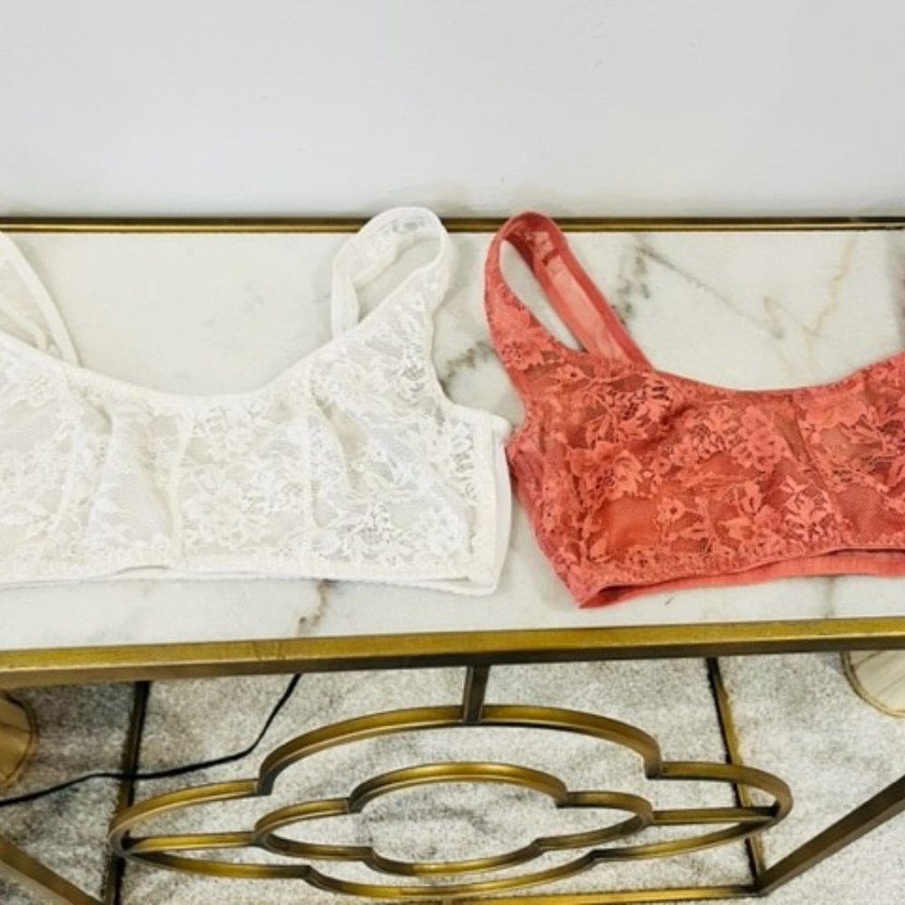 Victoria Secret Bralettes Sheer Lace One Coral & One White Size Small (2 total)
